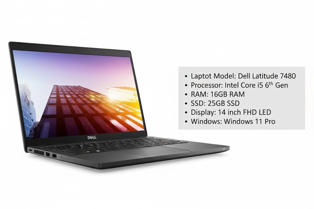 Laptop Dell Latitude 7480 Core i5 7th Gen 16GB RAM 256GB SSD 14'' FHD LED Windows Pro 11