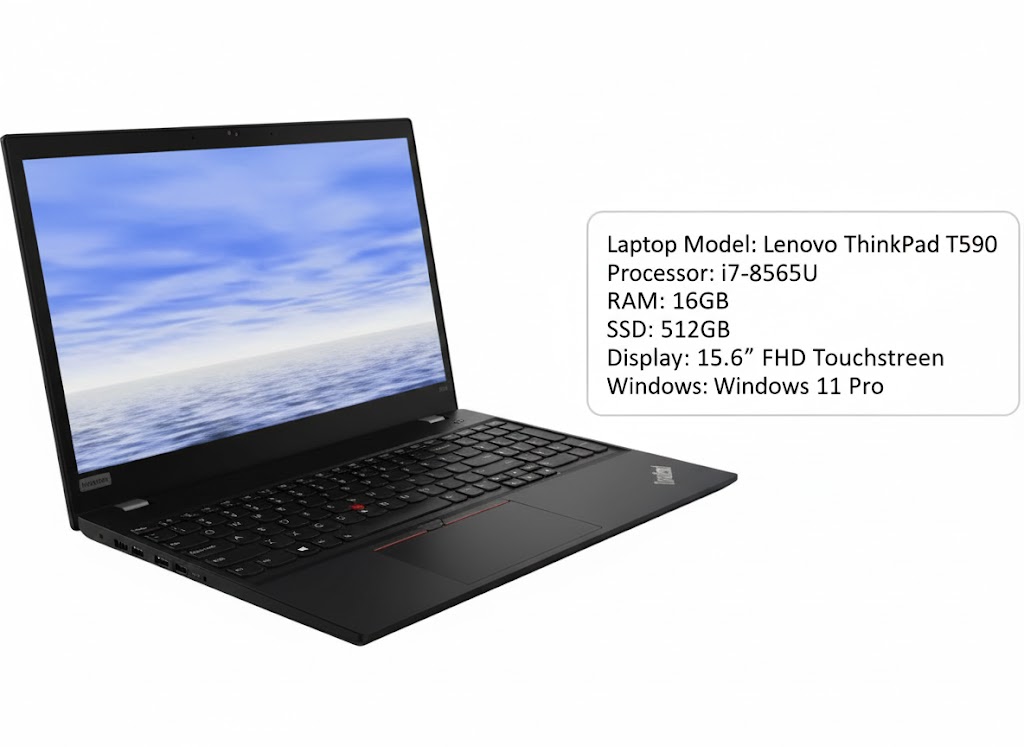 Laptop Lenovo ThinkPad T590 – i7-8565U | 16 GB RAM | 512 GB SSD | 15.6" FHD Touchscreen | Window 11Pro